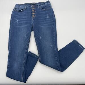 JUDY BLUE Jeans Mid Rise Skinny Fit  Pant Women Size 26 Button Fly Distressed